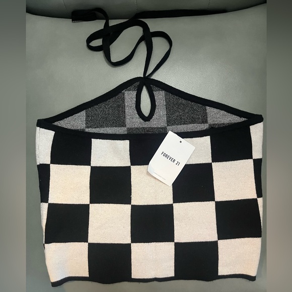 NWT Black and White Halter Checkered Top - Picture 5 of 7